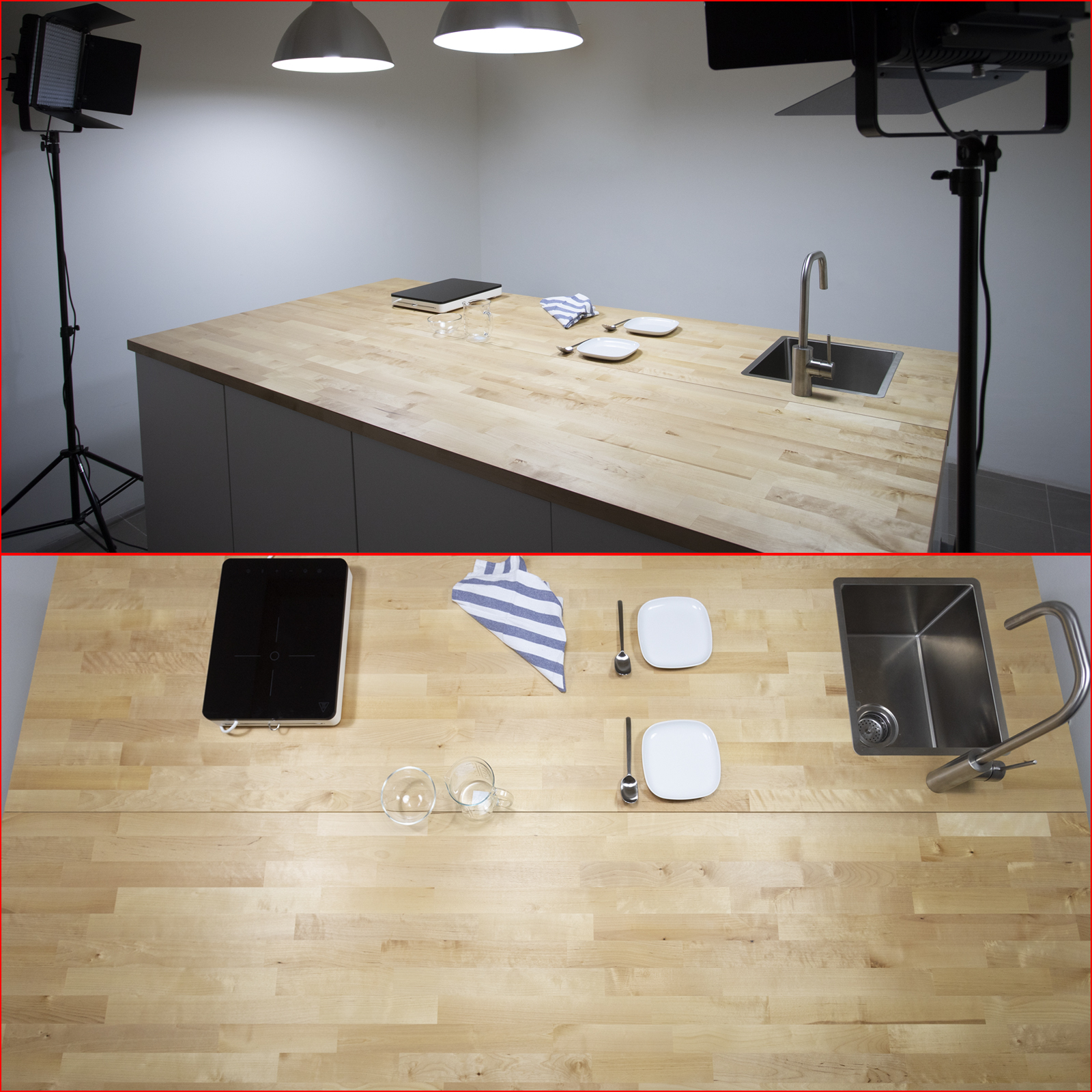 Cucina utilizzabile come set per produzione di video di accesori da cucina e cooking showazione